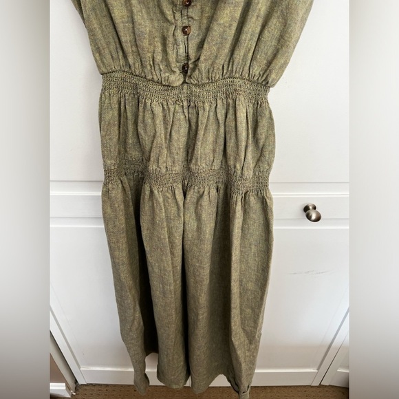 Urban Outfitters | Ella Linen | Drop Waist |‎ A Line | Green | Midi | Dress | L - Picture 5 of 7